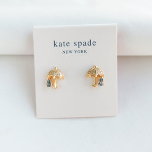 Rain or Shine Pave Umbrella Gold Stud Earrings