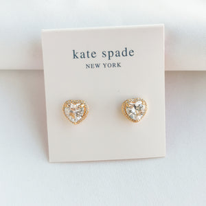 My Love Pavé Heart Gold Clear Stud Earrings