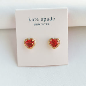 My Love Pavé Heart Gold Ruby Red Stud Earrings