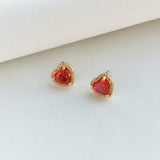 My Love Pavé Heart Gold Ruby Red Stud Earrings