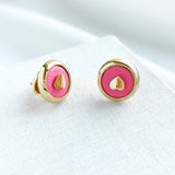 Heartful Gold Stud Earrings (Crushed Watermelon)