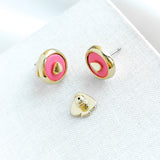 Heartful Gold Stud Earrings (Crushed Watermelon)