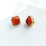 Small Square Stud Earrings (Red)