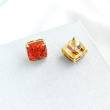 Small Square Stud Earrings (Red)