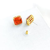 Small Square Stud Earrings (Red)