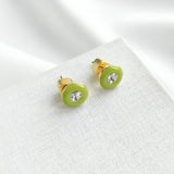 Green Candy Drops Round Stud Earrings (Neon Yellow)