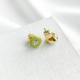 Green Candy Drops Round Stud Earrings (Neon Yellow)