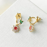 New Bloom Flower Gold Multi Color Huggies Earrings