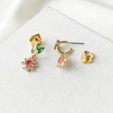 New Bloom Flower Gold Multi Color Huggies Earrings